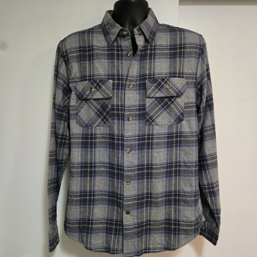 Mountain Khakis Shirt Men's M Gray Blue Plaid Park Flannel Long Sleeve Pockets